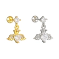 Stainless steel heart wing stud earrings with crown detail and colorful cubic zirconia - White Heart (EGD2626) / Gold