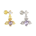 Detailed shot of heart wing cartilage studs with purple zircon in gold and silver finish - Purple Heart (EGD2628) / Gold