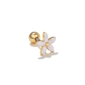 Goldener Blumen Knorpelstecker mit weißen Emaille Blütenblättern und Kugelverschluss - Weiße Fünfblättrige Blume Stil (EGD0159)