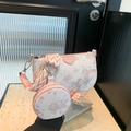 Ink butterfly pattern crossbody bag set with patterned wide strap and mini round pouch - Pink