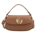 Classic brown leather underarm bag with gold shell buckle and adjustable strap - Khaki