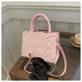 Pink quilted denim handbag with frayed edges and dual handles for elegant women - Pink