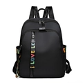 Lightweight black nylon backpack with colorful LOVE letter straps and multiple pockets - Black