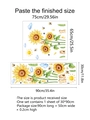 Detailed size guide for sunflower and bear wall stickers with layout and finish dimensions - 30x90cm