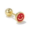 Einzelner goldener Ohrstecker mit roter Emaille und lächelndem Gesicht-Design - Rotes Lachendes Gesicht Stil (EGD1498)