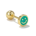 Goldener Schraubohrstecker mit lebhaftem grünem Emaille-Smiley-Design für Frauen - Grünes Lachendes Gesicht Stil (EGD1498)