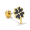 Kleeblatt Helix Ohrstecker mit schwarzer Emaille Blume und Gold-Schraubverschluss - Schwarzes Vierblättriges Kleeblatt Stil (EGD1559)