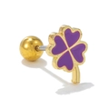 Goldener Knorpel-Ohrstecker mit lila Emaille-Blume und Schraubverschluss für Damen - Violettes Vierblättriges Kleeblatt Stil (EGD1559)