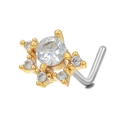 L-shaped nose stud featuring a floral cluster of sparkling white cubic zirconia gems - Star Cluster Style (BD00397) / Gold