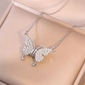 Silver bowknot butterfly pendant necklace with white zircons in a jewelry gift box - Steel Pave Zirconia Simple Butterfly Style (X2512)
