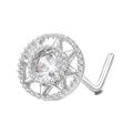 L-shaped stainless steel nose stud featuring clear zircon with star-shaped silver finish - Star Hollow Round (BD00403) / White Gold