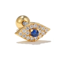 Minimalist evil eye stud earring with sparkling blue zircon and gold screw back - Blue/Gold