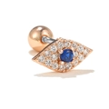 Rose gold evil eye ear stud with blue and white zircon and screw back ball closure - Blue/Rose Gold