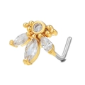 L-shaped stainless steel nose stud featuring butterfly zircon petals in gold finish - Petal Butterfly Shape (BD00501)