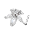 L-shaped stainless steel nose stud with marquise cubic zirconia in silver finish - Radial Main Stone (BD00501)