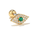Evil Eye stud earring in gold with green zircon and pavé crystals screw back - Green Gold