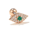 Minimalist evil eye screw back earring in rose gold with green and white crystals - Green/Rose Gold