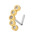 L-shaped stainless steel nose stud with five sparkling zircon stones in gold finish - Five-Diamond Arc (BD00346)