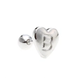 Polished silver heart stud earring featuring engraved letter B with secure screw back - Letter B - Silver