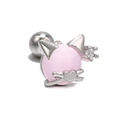 Cute pink cat stud earring in silver steel with zircon and secure ball back closure - Cat Style (EGD0037) / White K/Silver
