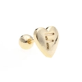 Golden heart stud earring featuring engraved letter F with a screw back ball closure - Letter F-Gold