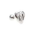 Polished silver heart stud earring with letter M engraving and ball screw back closure - Letter M - Silver
