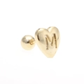 Polished golden heart stud earring featuring letter M engraving and screw ball back - Letter M-Gold