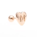 Polished rose gold heart-shaped stud earring featuring letter M and secure screw-back ball - Letter M-Rose Gold