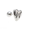 Polished silver heart stud earring with engraved letter N and barbell screw back - Letter N - Silver