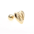Golden heart earring with engraved letter N and secure screw ball back closure - Letter N-Gold