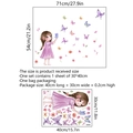 Wall decal detail showing layout and dimensions of butterfly girl cartoon wall sticker - Purple Girl and Butterfly Style / 40x30cm