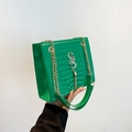 Smaragdgroene crossbodytas met krokodillenpatroon, gouden ketting en franjeaccent - Groen