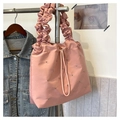 Pink pleated tote bag with scrunchie straps and silver rivets for a stylish casual look - Pink