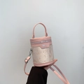Pink cylinder bucket bag with traditional embroidery and detachable shoulder strap - Pink