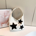 Borsa tote bianca con stelle nere, capiente borsa a tracolla casual stile giapponese - Bianco