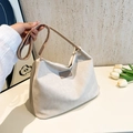 Elegante borsa tote in tela bianco avorio con manici in pelle marrone moda - Cachi