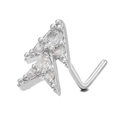 L-shaped stainless steel nose stud featuring a sparkling zircon triangle design - Christmas Tree Style (BD00421) / Silver