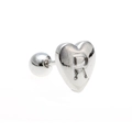 Polished silver heart stud earring with engraved letter R and ball screw back closure - Letter R - Silver