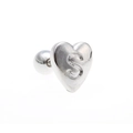 Polished silver heart stud earring featuring engraved letter S with a secure ball screw back - Letter S - Silver