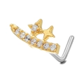 L-shaped nose stud with tiny zircons and stars on a two-tone stainless steel bar - Star Arc Style (BD00518) / Gold