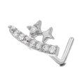 Silver L-shaped nose stud with sparkling crescent stars and zircon stone inlay - Star Arc Style (BD00518) / Silver