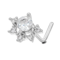 Elegant silver L-shaped nose stud featuring a brilliant starburst zircon cluster design - Star Cluster Style (BD00397) / Silver