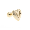 Polished heart shaped golden earring with V letter engraving and screw ball back - Letter V-Gold
