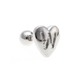 Polished silver heart-shaped stud earring featuring an engraved letter W with screw back - Letter W - Silver