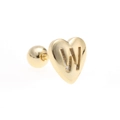 Polished gold heart stud earring featuring engraved letter W with secure screw back - Letter W-Gold