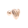 Rose gold heart stud earring with engraved letter W and screw ball back closure - Letter W-Rose Gold