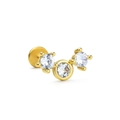 Stud labret doré avec trois diamants incurvés, sertissage à griffes et serti clos - Style Trois Pierres Incurvées (CD00465金色)