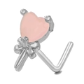 L-förmiger Nasenstecker aus Edelstahl mit rosa Herz und silbernem Schleifen-Detail - Rosa Herz (BD00048) / Silber