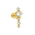 Stud labret doré avec zircons verticaux pour piercing de cartilage et de tragus - Style Vertical à Quatre Strass (CD00455 Couleur Or)