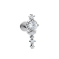 Stud de labret en acier chirurgical avec cristaux de zircone verticaux et dos plat - Style vertical à quatre strass (CD00455 finition or blanc)